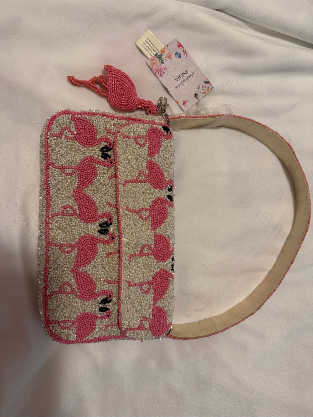 Beaded Pink Flamingo Shoulder Bag